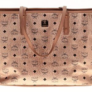 MCM Metallic Pink Visetos canvas zip-top shopper tote